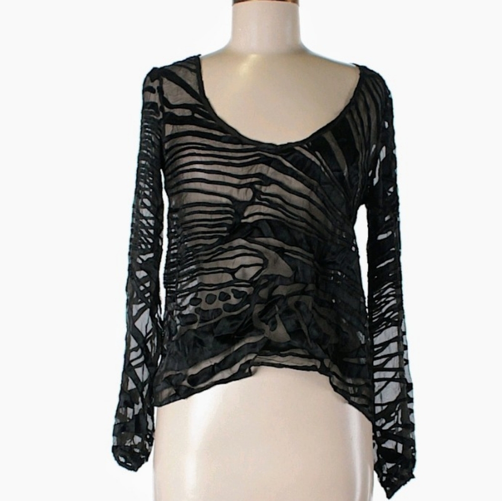 Nombre 100% silk, long sleeve burnout blo…